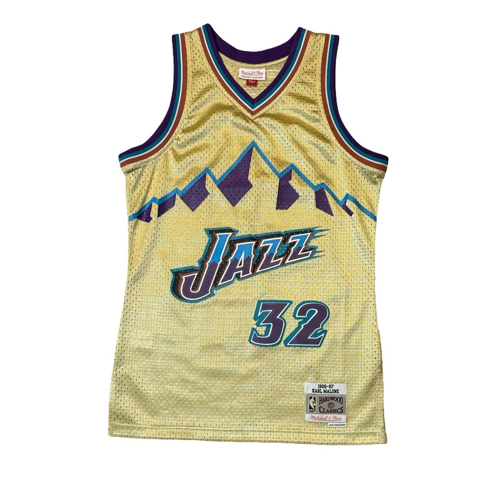 Mitchell & Ness mens S Small gold Karl Malone Utah Jazz Swingman jersey EUC